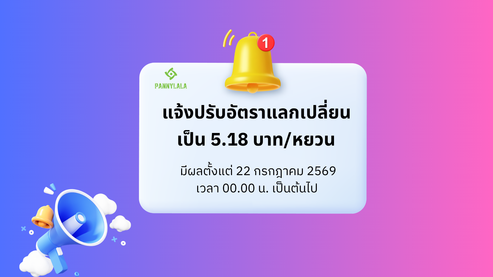 แจ้งปรับอัตราแลกเปลี่ยน เป็น 5.18 บาท/หยวน